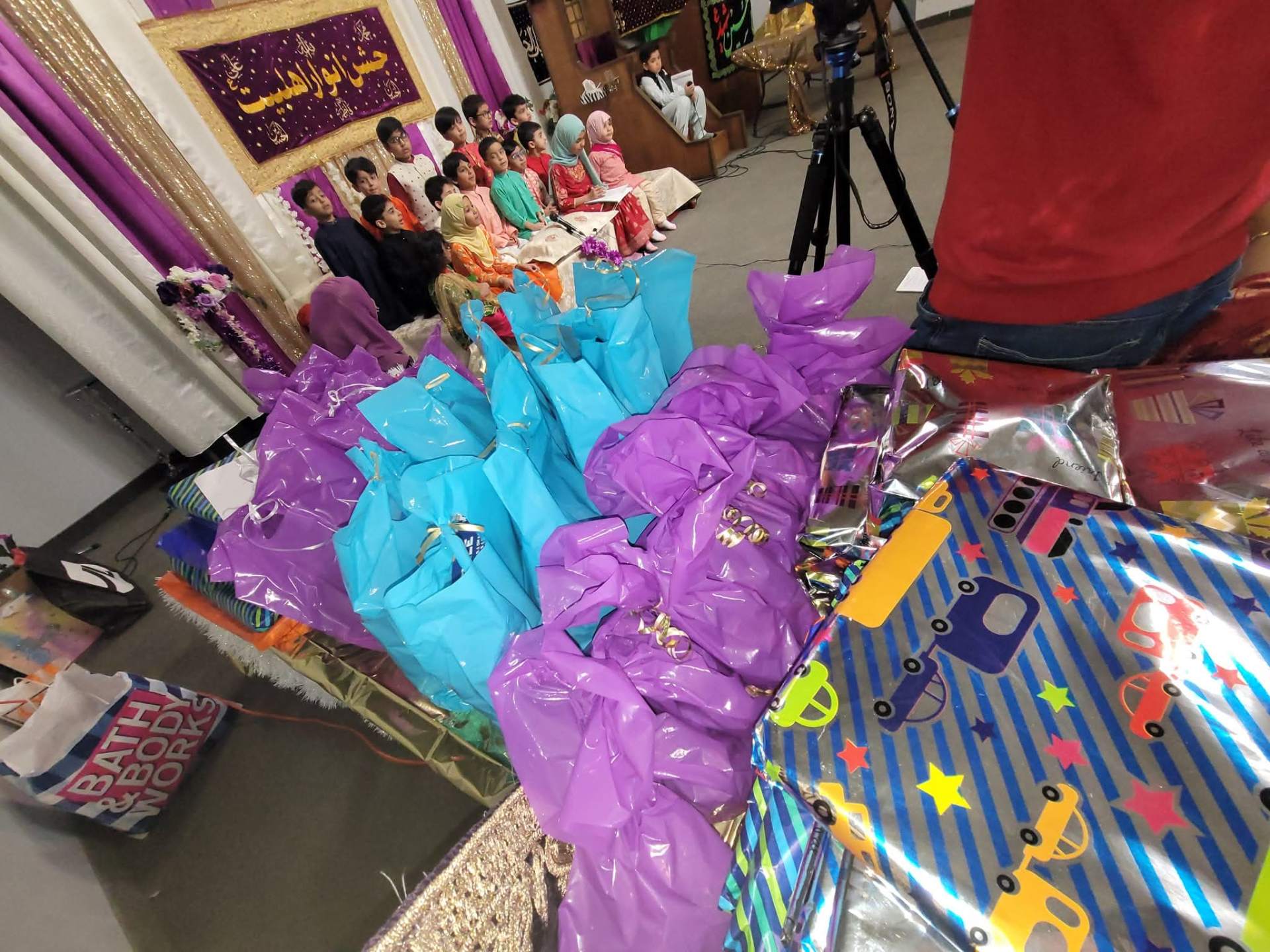 Gift bags prepared for students during an academy program