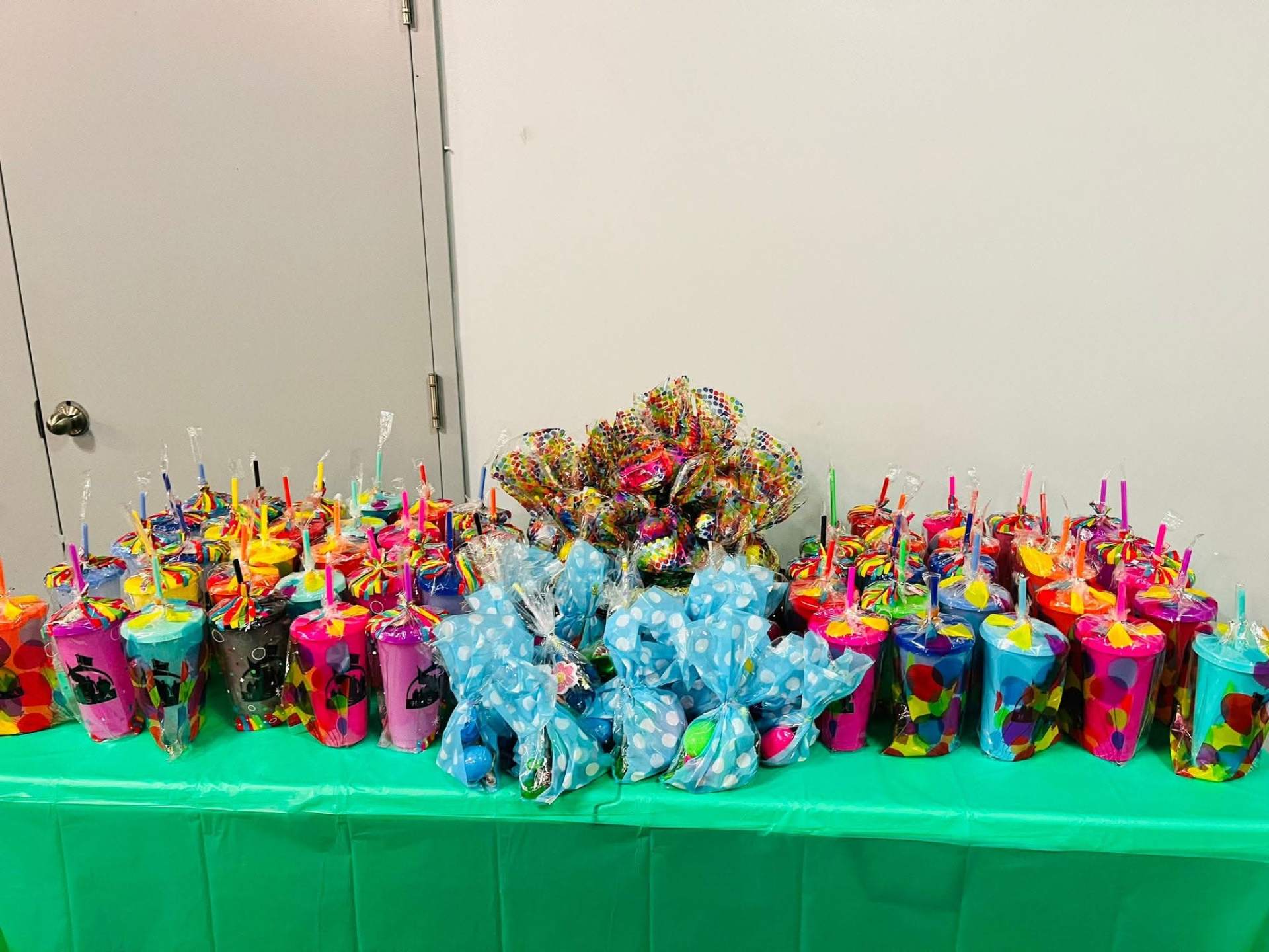 Colourful treat cups and goodie bags prepared for the students