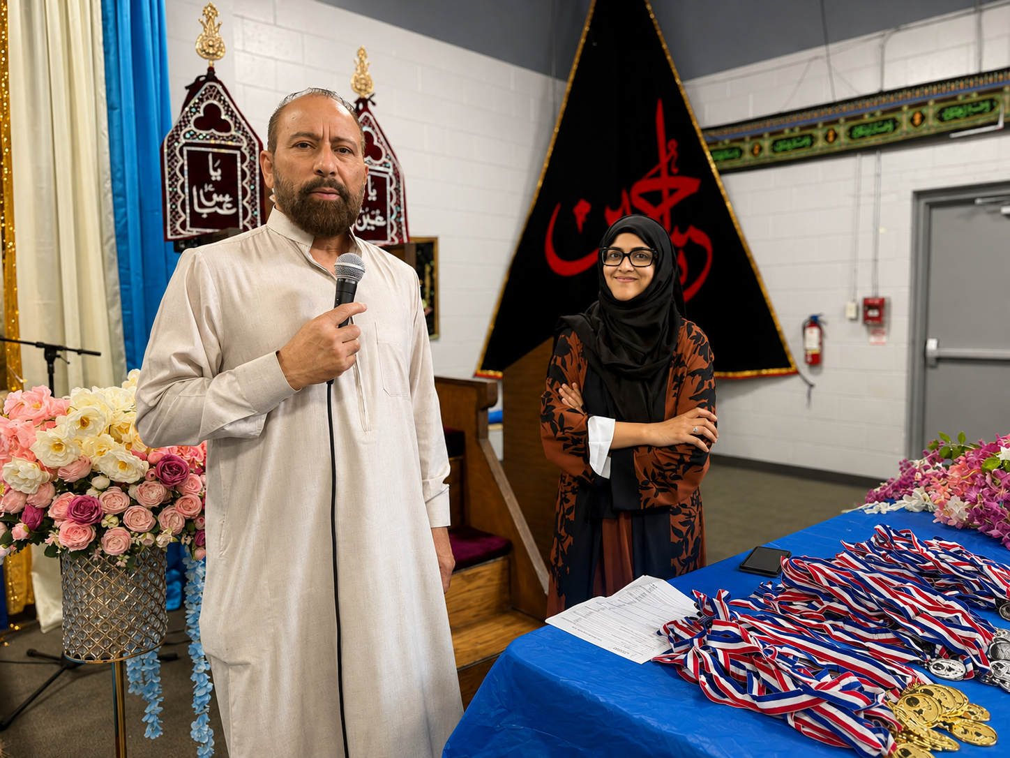 Teachers presenting medals and awards to Zainabia Academy students